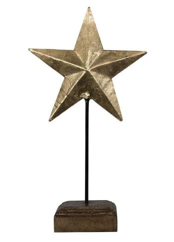 Dekorace zlatá antik kovová hvězda na dřevěném podstavci - 19*10*35cm CISSG35