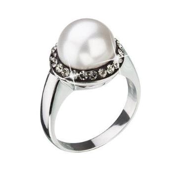 Stříbrný prsten s šedými krystaly Swarovski a bílou perlou 35021.3, 56, Stříbrná