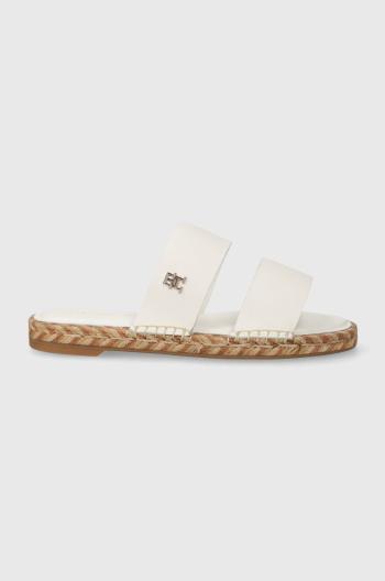 Kožené pantofle Tommy Hilfiger TH LEATHER FLAT ESP SANDAL dámské, bílá barva, FW0FW07931