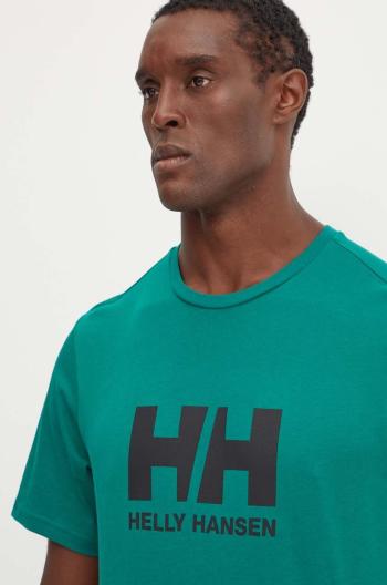 Bavlněné tričko Helly Hansen HH LOGO zelená barva, s potiskem, 30396