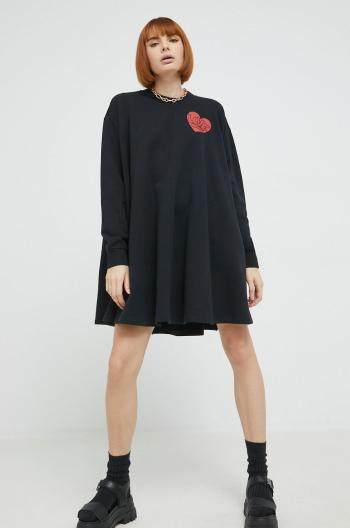 Bavlněné šaty Love Moschino černá barva, mini, oversize