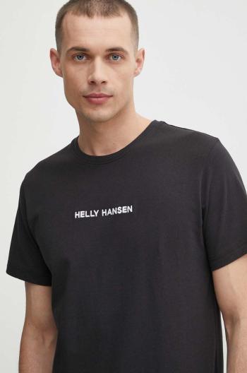 Bavlněné tričko Helly Hansen černá barva, s aplikací