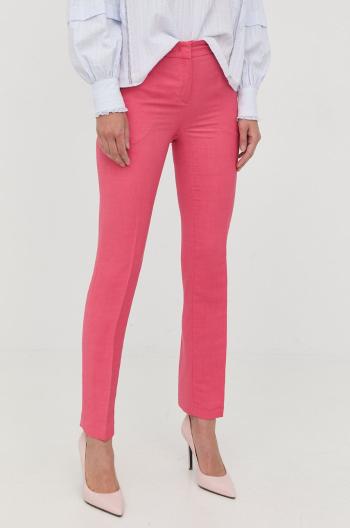 Kalhoty s příměsí lnu Twinset fialová barva, fason cargo, high waist