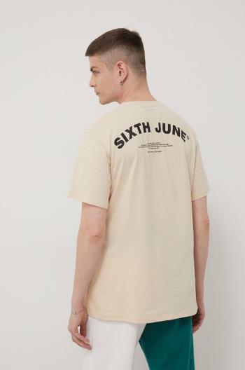 Bavlněné tričko Sixth June béžová barva, s potiskem