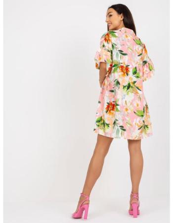 Dámské šaty s volánky na rukávech květinové mini ALAIR světle růžové  