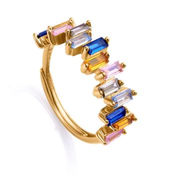 Viceroy Slušivý pozlacený prsten s barevnými zirkony 9101A01 55 mm