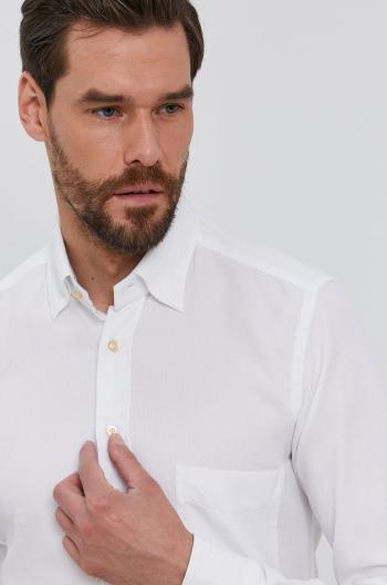 Bavlněné tričko Emanuel Berg pánské, bílá barva, slim, s límečkem button-down