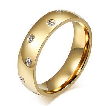 Šperky4U Zlacený ocelový prsten se zirkony, šíře 6 mm, vel. 52 - velikost 52 - OPR0092-6ZRX-52