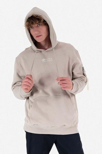 Bavlněná mikina Alpha Industries Organics EMB Hoody pánská, šedá barva, s kapucí, s aplikací, 118350.627-grey