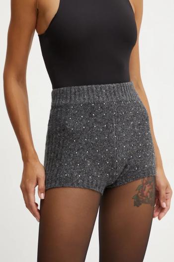 Vlněné šortky Pinko šedá barva, s aplikací, high waist, 103967 A232