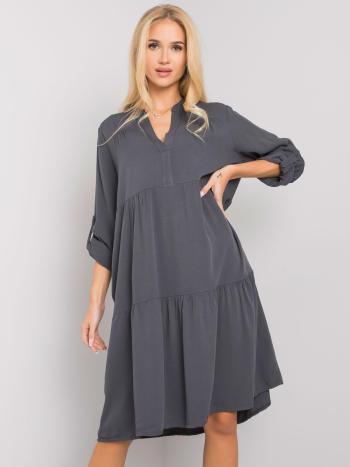 Tmavě šedé dámské volné šaty s řasením TW-SK-BI-5S1282.21X-grafit Velikost: ONE SIZE