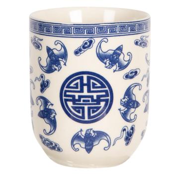 Porcelánový kalíšek na čaj s modrými ornamenty  - ∅ 6*8 cm / 0,1L 6CEMU0085
