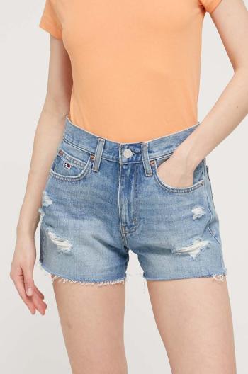 Džínové šortky Tommy Jeans dámské, hladké, high waist, DW0DW17640