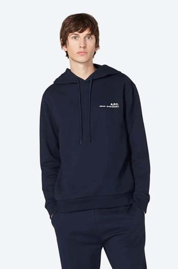 Bavlněná mikina A.P.C. Hoodie Item COEAS-H27672 BLACK pánská, tmavomodrá barva, s kapucí, hladká