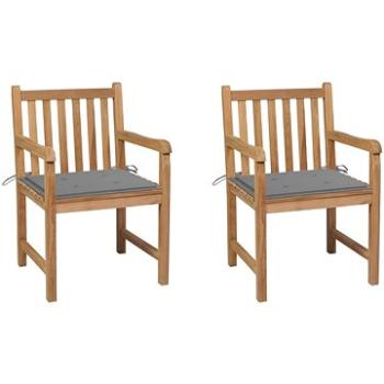 Zahradní židle 2 ks šedé podušky masivní teakové dřevo, 3062731 (3062731)