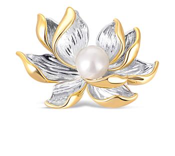 JwL Luxury Pearls Překrásná bicolor brož s perlou 2v1 Lotosový květ JL0698