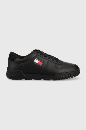 Kožené sneakers boty Tommy Jeans Retro Leather Cupsole Tjm Ess černá barva