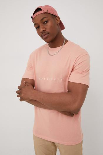 Bavlněné tričko Jack & Jones růžová barva, s aplikací