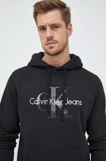 Bavlněná mikina Calvin Klein Jeans pánská, černá barva, s kapucí, s aplikací