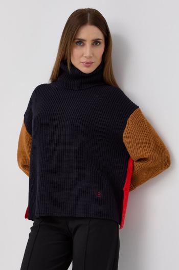 Vlněný svetr Victoria Beckham dámský, tmavomodrá barva, s rolákem