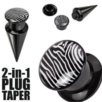 Plug a taper černý a zebrovaný - Tloušťka : 8 mm