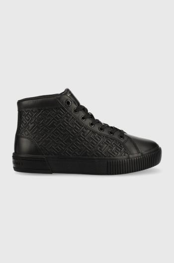 Kožené sneakers boty Tommy Hilfiger Th Monogram Leather Sneaker High černá barva