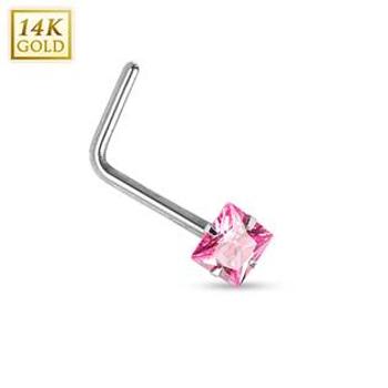 Šperky4U Zlatý piercing do nosu růžový zirkon, Au 585/1000 - ZL01030P-WG