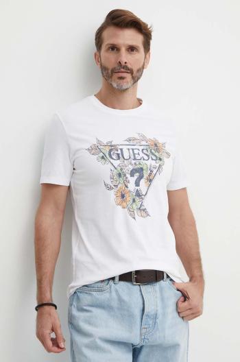 Bavlněné tričko Guess FLOWERS bílá barva, s potiskem, M4GI11 I3Z14