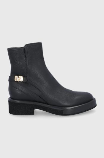 Kožené kotníkové boty Emporio Armani dámské, černá barva, na plochém podpatku