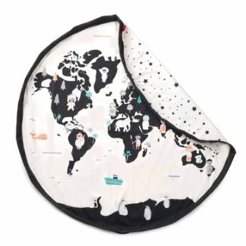 play&go ® Hrací podložka 2 v 1 World mapa black / white ⌀ 140 cm