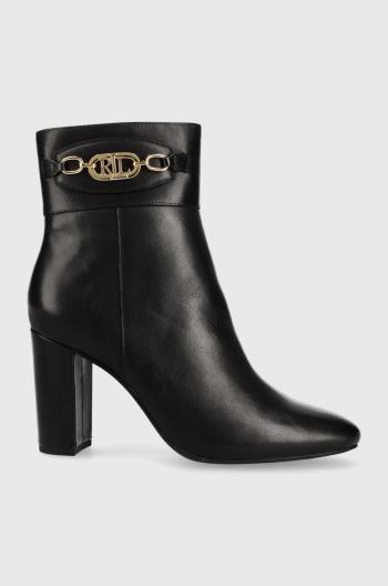Kožené kotníkové boty Lauren Ralph Lauren Macie dámské, černá barva, na podpatku