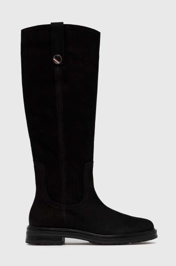 Semišové boty Tommy Hilfiger Th Coin Longboot dámské, černá barva, na plochém podpatku