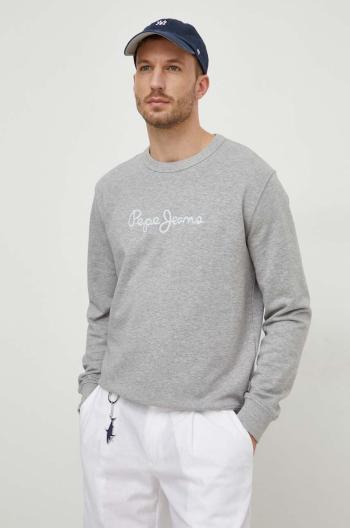 Bavlněná mikina Pepe Jeans Joe Crew pánská, šedá barva, s aplikací, PM582574