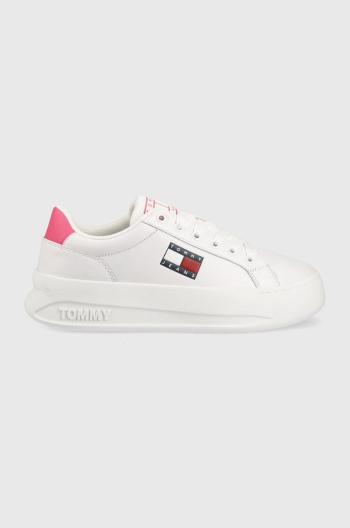 Kožené sneakers boty Tommy Jeans City Flatform bílá barva