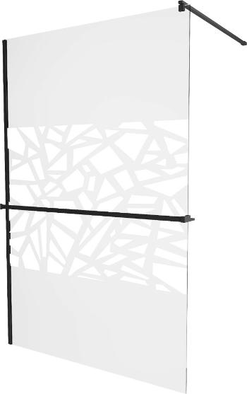 MEXEN/S KIOTO Sprchová zástěna WALK-IN s poličkou a držákem ručníků 100 x 200 cm, transparent/bílý dekor 8 mm, černá 800-100-121-70-85