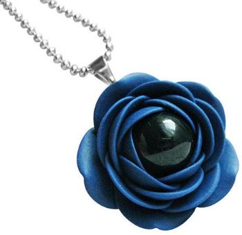 Troli Modrý náhrdelník s černou perličkou kytičky TO2675