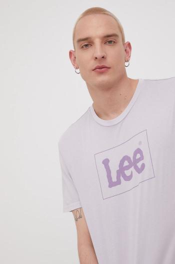 Bavlněné tričko Lee fialová barva, s potiskem