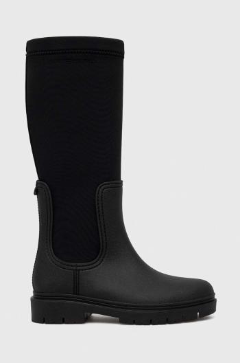 Kozačky Tommy Hilfiger Rain Boot Long Shaft dámské, černá barva, na plochém podpatku
