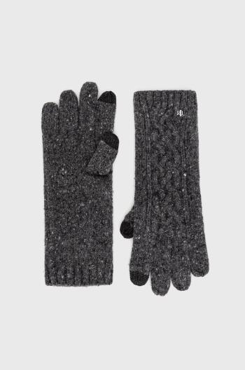 Vlněné rukavice Lauren Ralph Lauren dámské, šedá barva