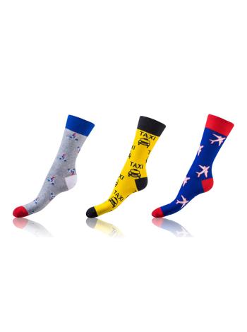 Zábavné ponožky CRAZY SOCKS 3 páry - Zábavné crazy ponožky 3 páry - šedá - žlutá - modrá
