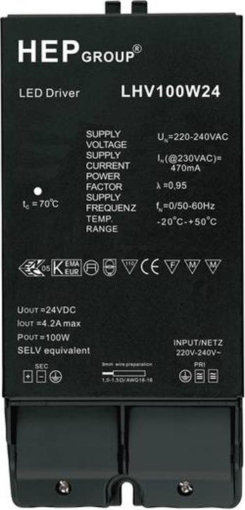 Ovladač LED osvětlení, 100 W, 24 V, LHV100W24, černá