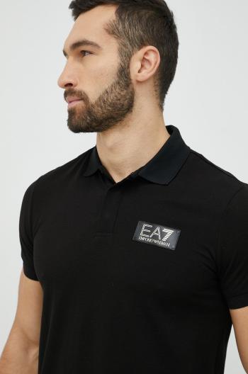 Bavlněné polo tričko EA7 Emporio Armani černá barva, s aplikací