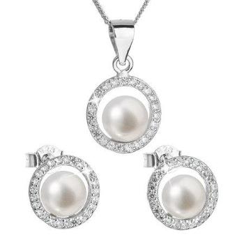 Evolution Group Luxusní stříbrná souprava s pravými perlami Pavona 29023.1 (náušnice, řetízek, přívěsek)