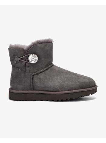 Tmavě šedé dámské semišové sněhule UGG Mini Bailey Button Bling