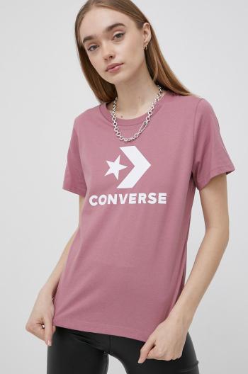 Bavlněné tričko Converse růžová barva