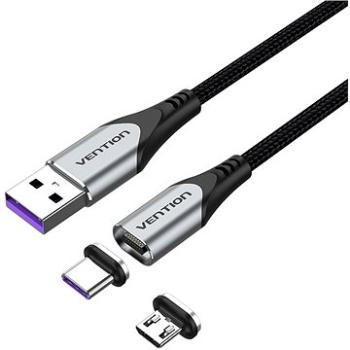 Vention 2-in-1 USB 2.0 to Micro + USB-C Male Magnetic Cable 5A 0.5m Gray Aluminum Alloy Type (CQNHD)