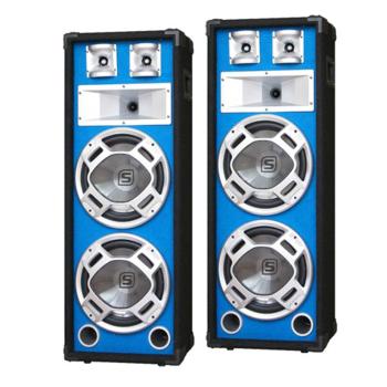 Soustava PA reproduktorů Skytec, 2 x 20 cm bass, modrý LED efekt, 600 W
