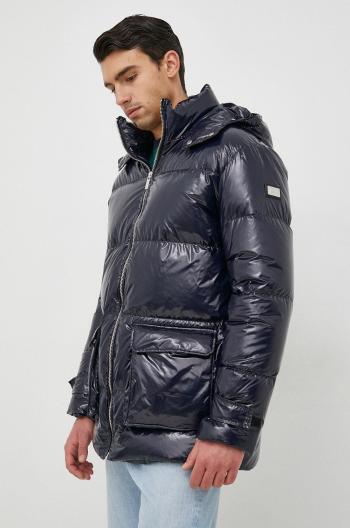 Péřová bunda Karl Lagerfeld pánská, tmavomodrá barva, zimní, oversize