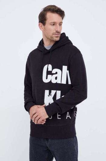 Bavlněná mikina Calvin Klein Jeans pánská, černá barva, s kapucí, s potiskem