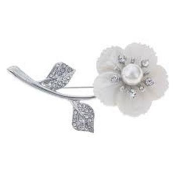 Brož stříbrná květina s kamínky a perličkou - 6cm MLBR0158